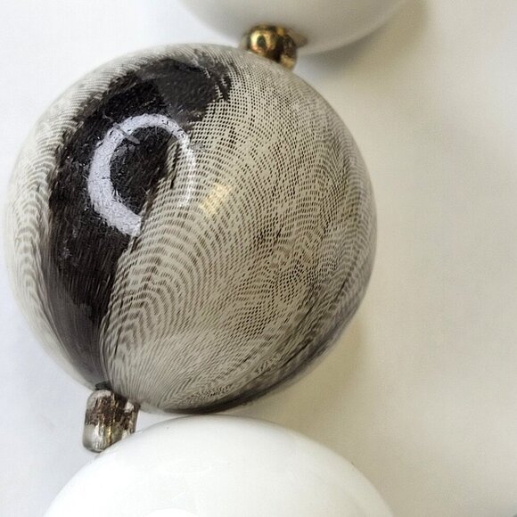 Black and White Large Ball Beads Collar Bib Necklace With Earrings - Picture 3 of 10